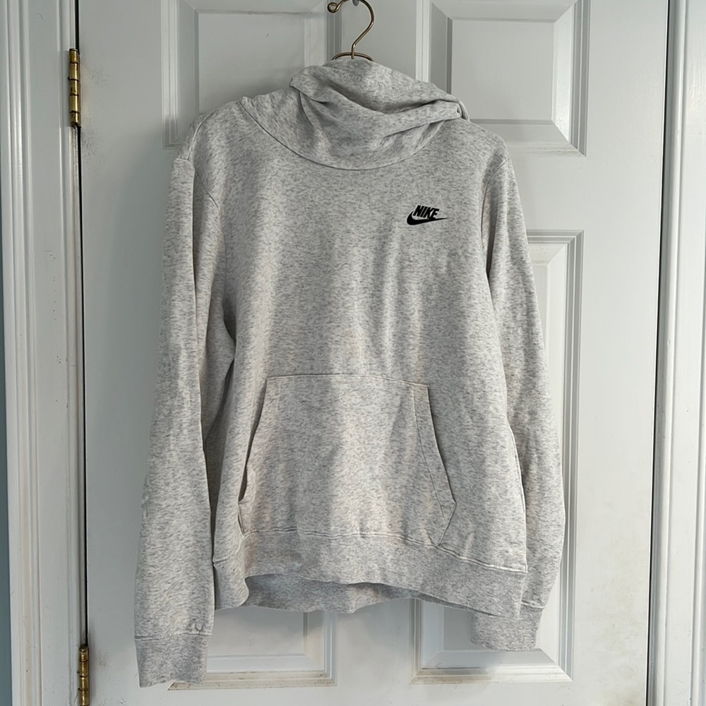 Nike Light Gray Hooded Sweatshirt with Black Logo